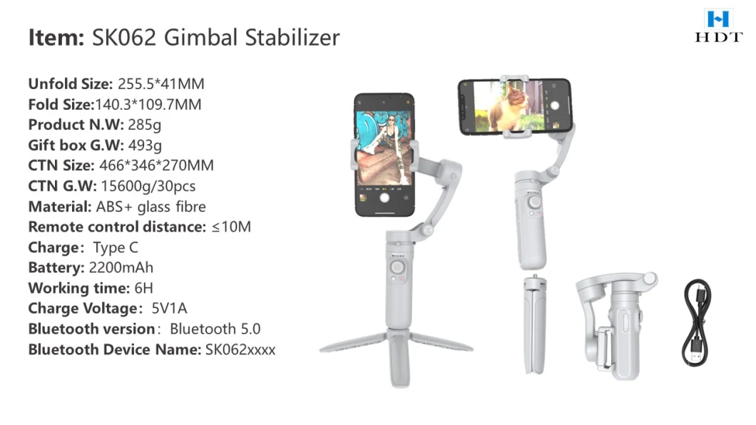 3-Axis Foldable Gimbal Stabilizer Handheld Gimbal Portable Smart Gimbal Stabilizer for iPhone for Xiaomi Smartphone Action Camera Tiktop Vlog or Live